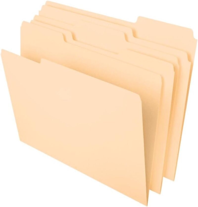 File Folders, Letter Size, 8-1/2" x 11", Classic Manila, 1/3-Cut Tabs in Left, Right, Center Positions, 100 Per Box (65213)