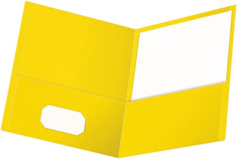 Twin-Pocket Folders, Textured Paper, Letter Size, Yellow, Holds 100 Sheets, Box of 25 (57509EE)