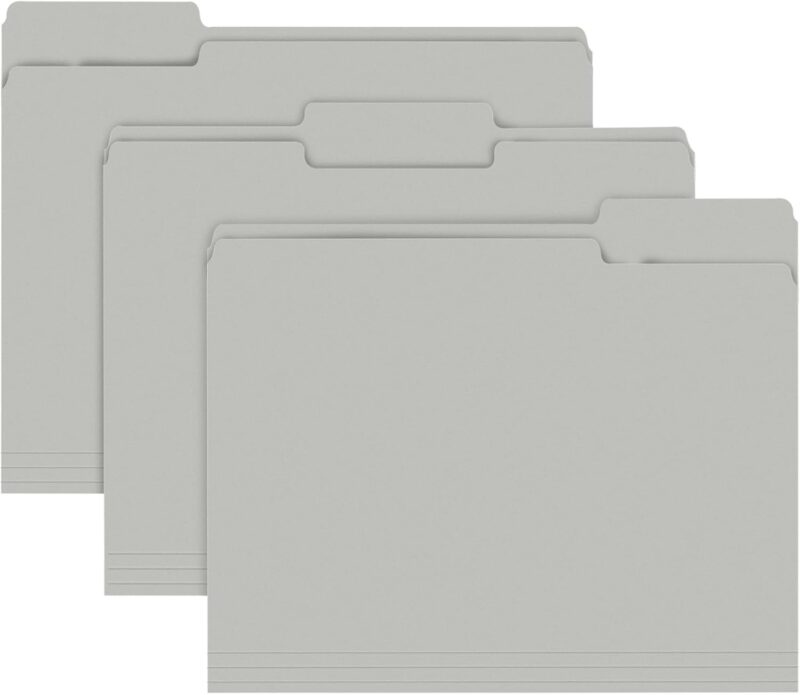 File Folder,  150 Pack 1/3 Cut Tab File Folders Letter Size, Grey, Folders with Tab, Great for Organizing and Easy File Storage