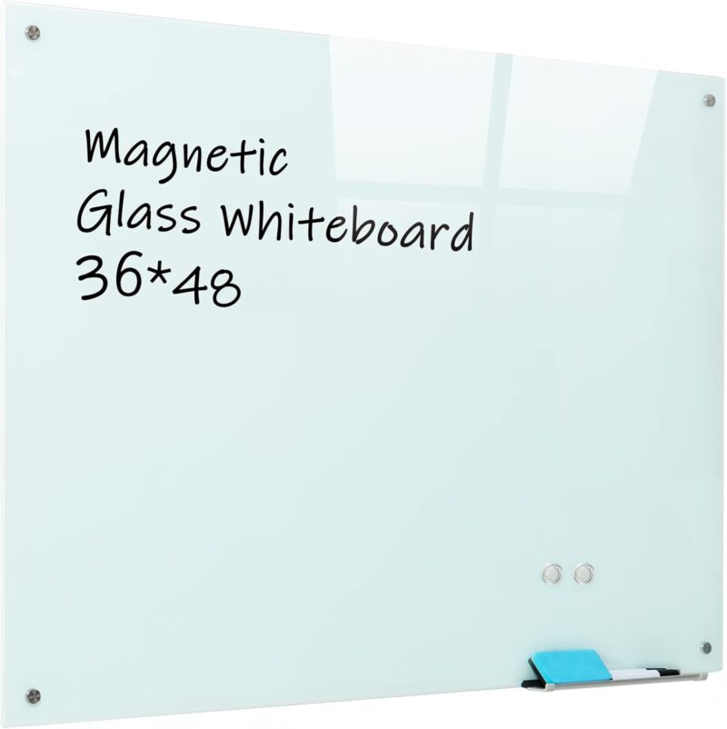 Magnetic Glass Whiteboard 36"x48"(90x120cm) Fraess Dry Erase Board White Board Surface Wall Mounted for Office Classroom & Home