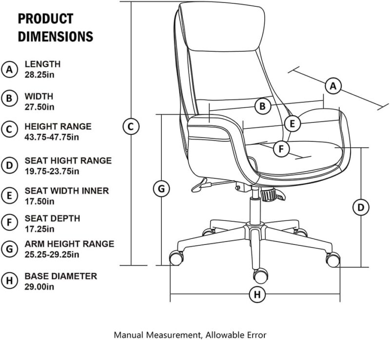 Home High-Back Office Chair Leather Adjustable Swivel Desk Chair with Arms, Cream - Image 2