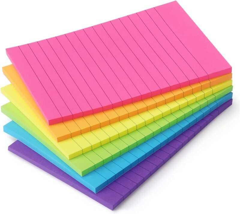 Lined Sticky Notes with Lines 4x6 Self-Stick Notes 6 Bright Color 6 Pads, 45 Sheets/Pad - Image 2