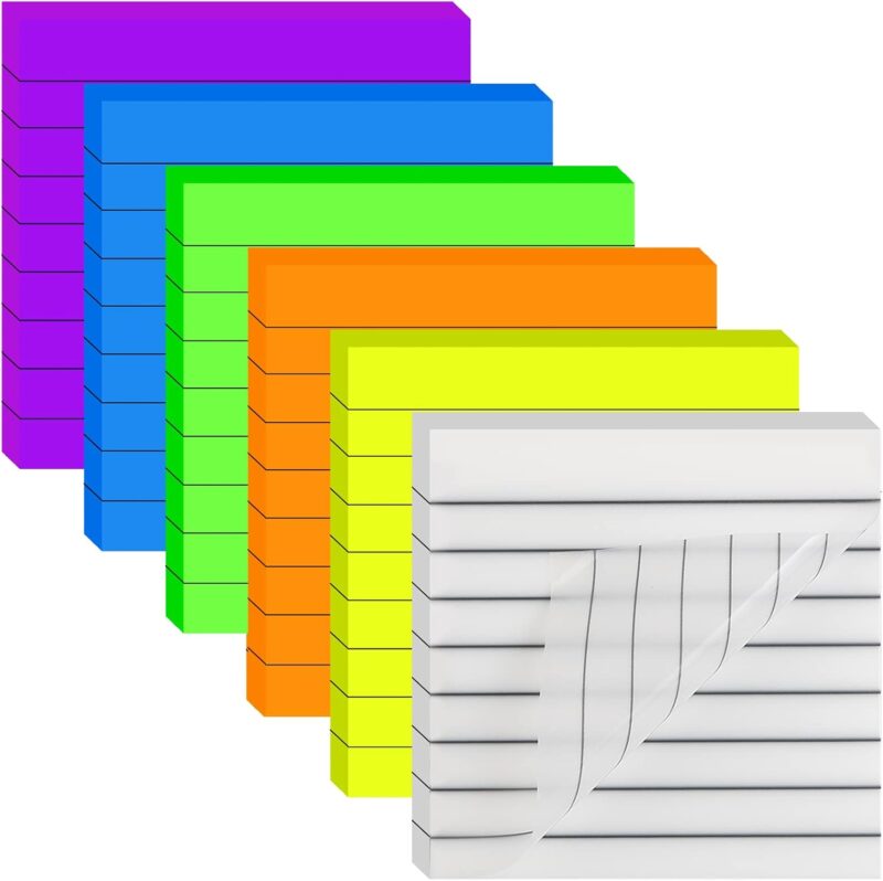 300 Sheets Lined Transparent Sticky Notes, 3x3 Inch 6 Colorful Clear See Through Translucent Self-Adhesive Post Memo Reminder T with Line for Office Woman College School Students Classroom Supplies
