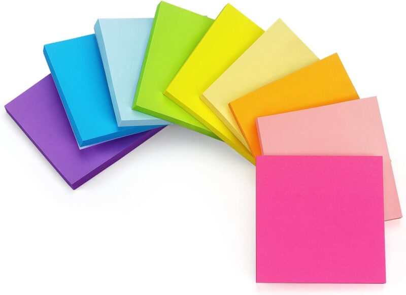 Sticky Notes 3 x 3 Inches 9 Bright Color 9 Pad Self-Stick Notes, 70 Sheets/Pad - Image 2