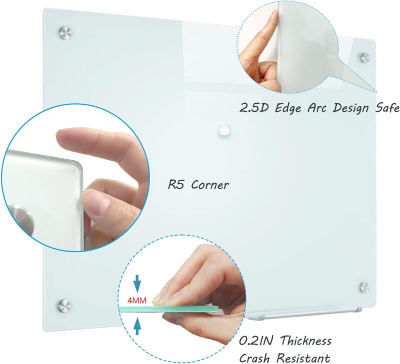 Magnetic Glass Whiteboard 36"x48"(90x120cm) Fraess Dry Erase Board White Board Surface Wall Mounted for Office Classroom & Home - Image 2