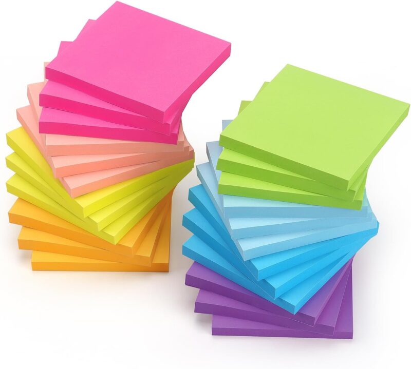 24 Pads Sticky Notes 8 Bright Color Self-Stick Notes 3 in x 3 in, 60 Sheets/Pad