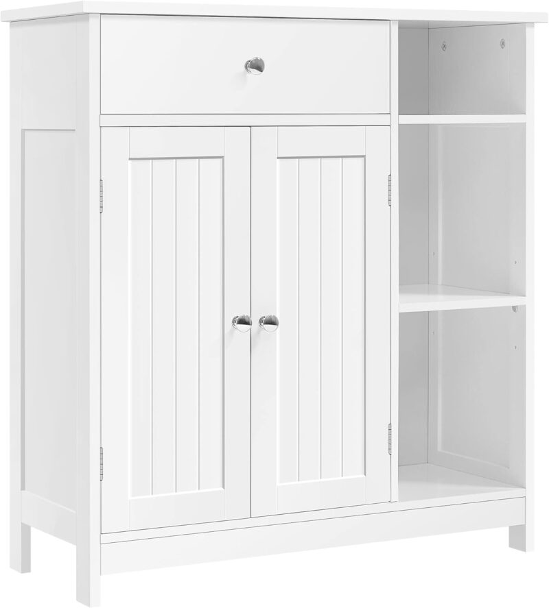 Bathroom Floor Cabinet, Kitchen Freestanding Storage Organizer, Large Side Cabinet with Doors, Drawer & Adjustable Shelves for Living Room, Entryway, 12" D x 29.5" W x 31.5" H, White