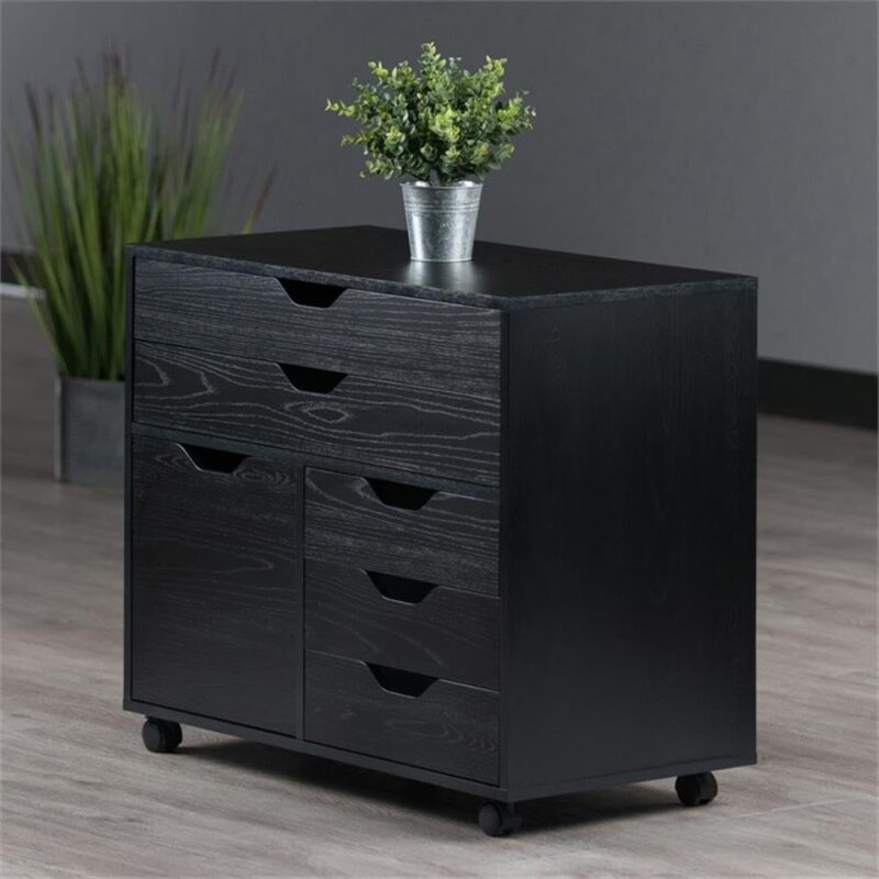 Storage Mobile Cabinets, 1 Door, 3 Drawers, 2 Wide Drawers, for Home Office, Black - Image 2