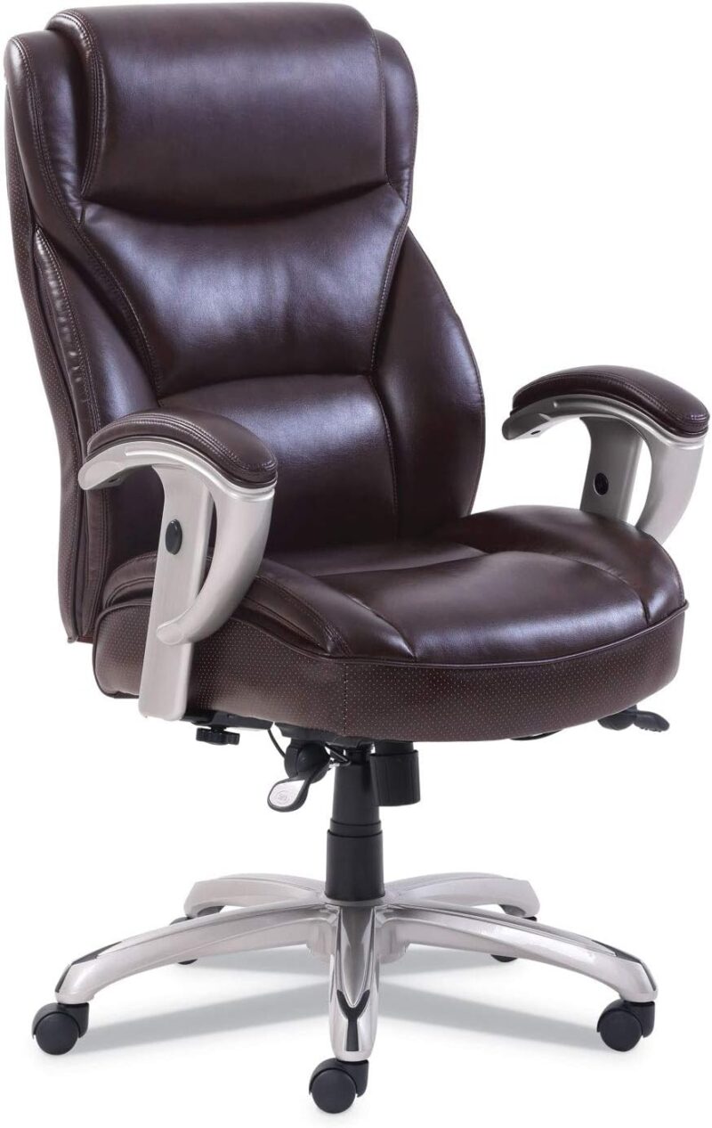 Big and Tall Task Chair, Supports Up to 400 Lb, 19.5" to 22.5" Seat Height, Brown Seat/Back, Silver Base