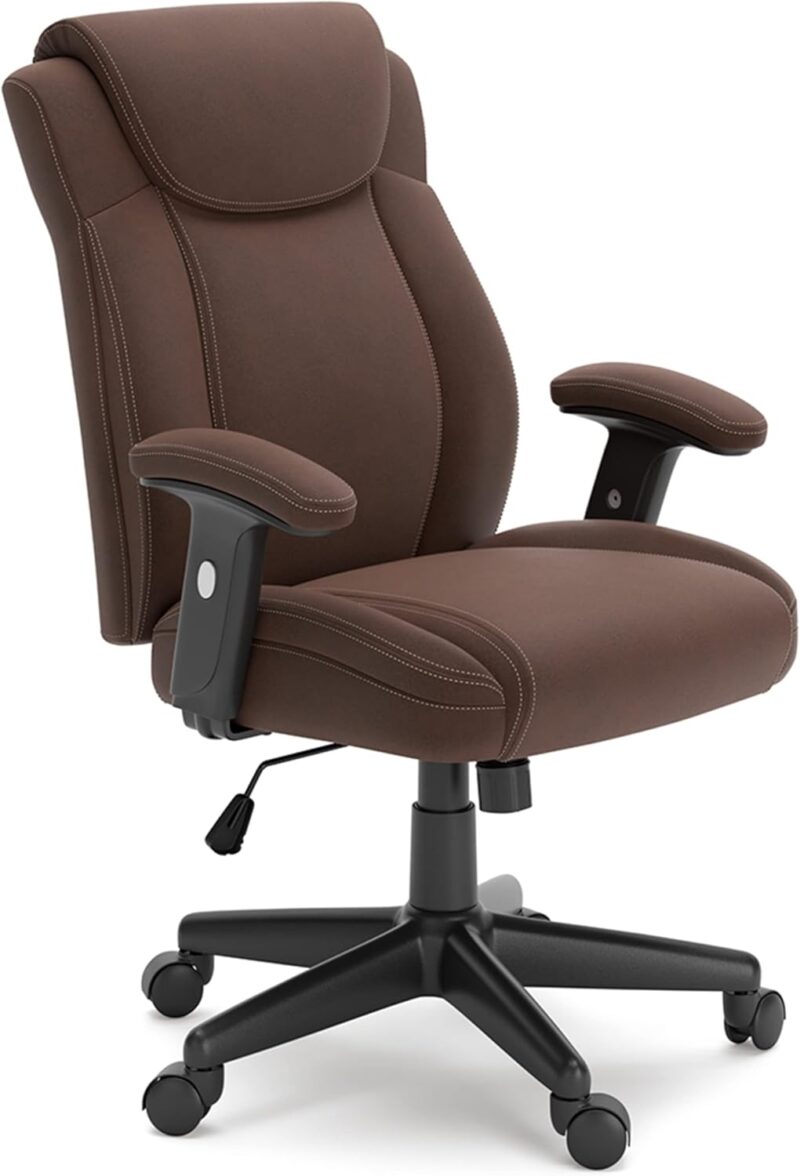 Classic Upholstered Home Office Swivel Desk Chair, Brown & Black