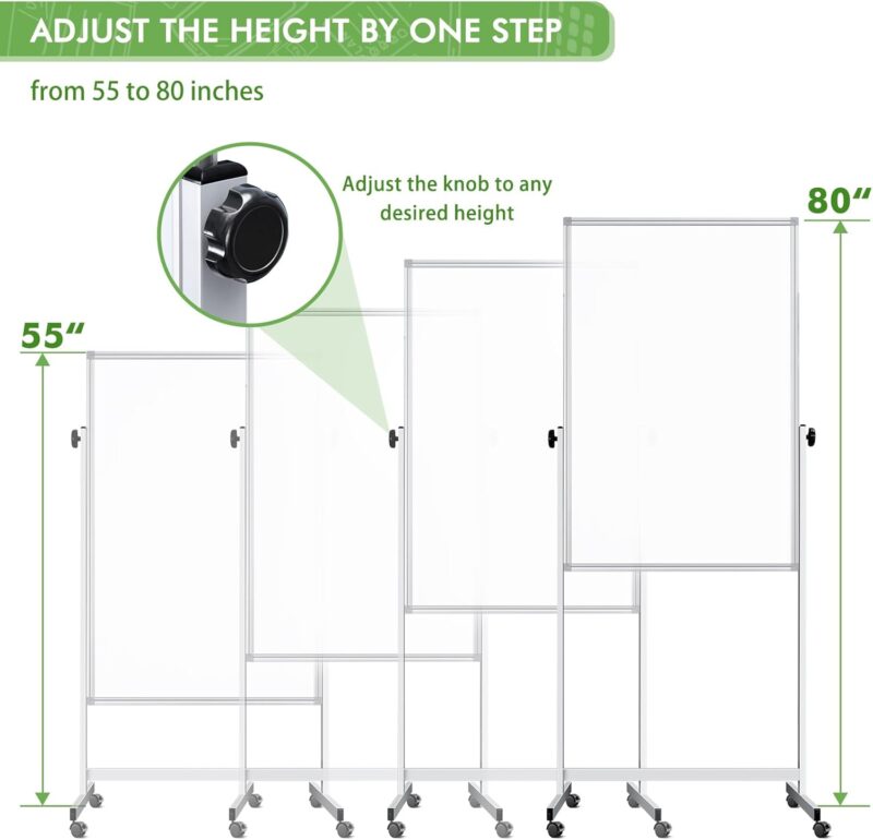 Mobile Whiteboard 32 x 48 inches Height Adjus Dry Erase White Board ing Easel Whiteboard on Wheels  Magnetic Whiteboard withfor Office Home and Classroom - Image 2