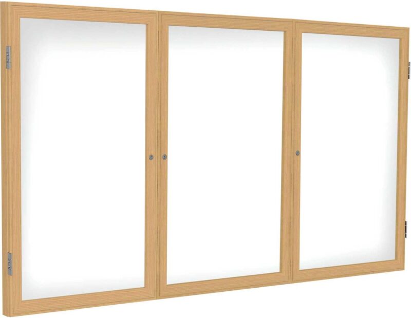 48"x72" 3-Door Wood Frame Oak Finish EnclosedWhiteboard