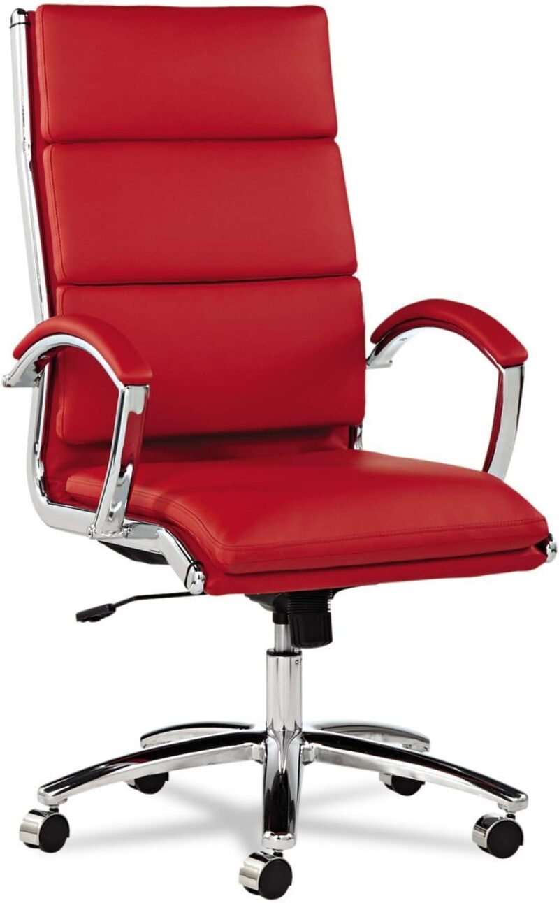 High-Back Slim Leather Chair - Red/Chrome