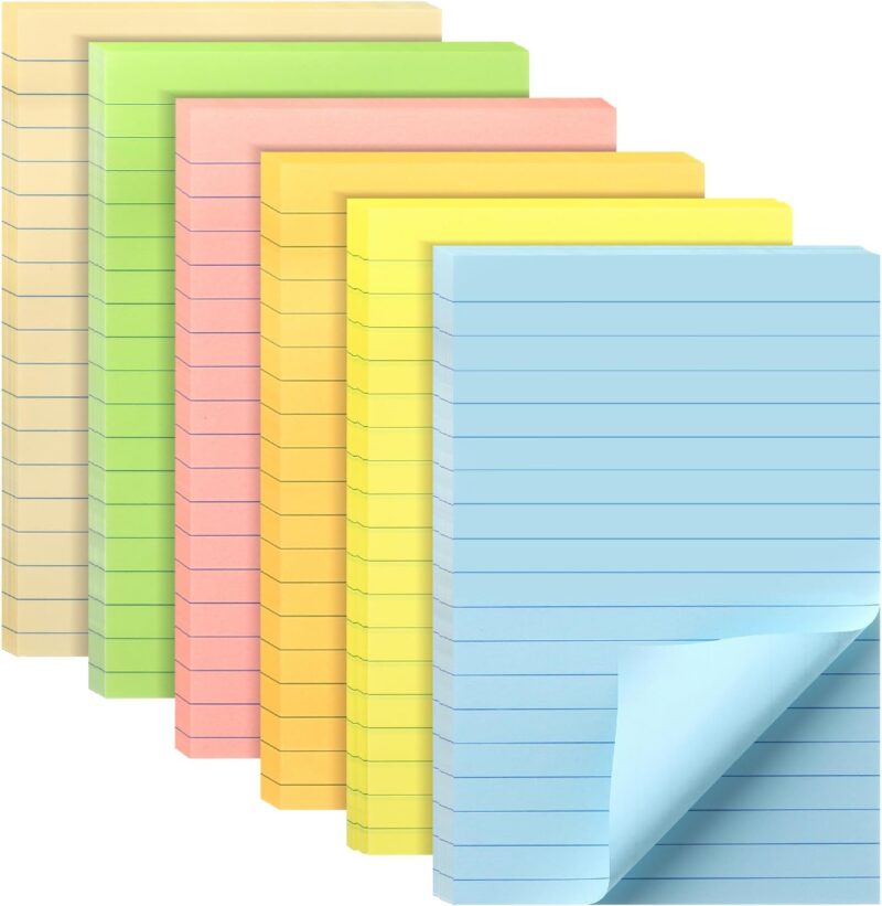 - Lined Sticky Notes 4x6, 6 Pads, 45 Sheets/Pad, Pastel Color, Sticky Notes with Lines, Sticky Pads, Sticky Note Pads, Colorful Sticky Notes, Stickies Notes, Ruled Post Stickies