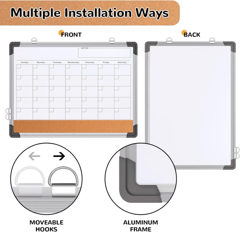 Monthly Calendar Whiteboard Dry Erase k Board Combin for Wall 17"x13" Magnetic Dry Erase Board  White BoardBoard for Office Kitchen Planning Memo School Home - Image 2