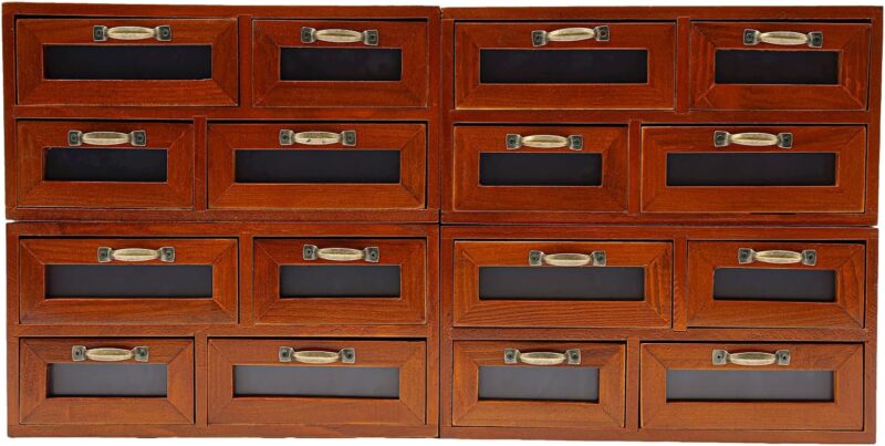 Bamboo Desk Organizer With Drawers Desktop Storage Cabinet Box Wooden Storage Box Tabletop Storage Organization Box With 16 See-Through Drawers Multilevel Table Top Apothecary Cabinet (16 drawer)