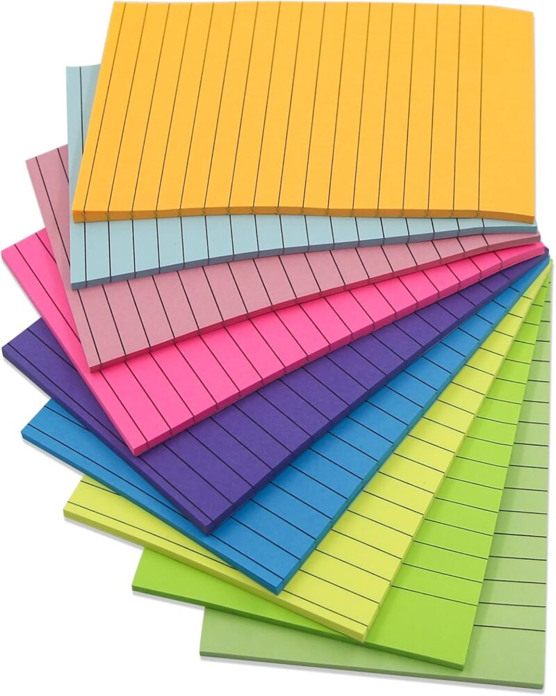 9 Pads of Lined Sticky Notes 4x6 inches, Pastel Ruled Post Stickies, Colorful Super Sticky Notes Memo Pads - 35 Sheets Per Pad
