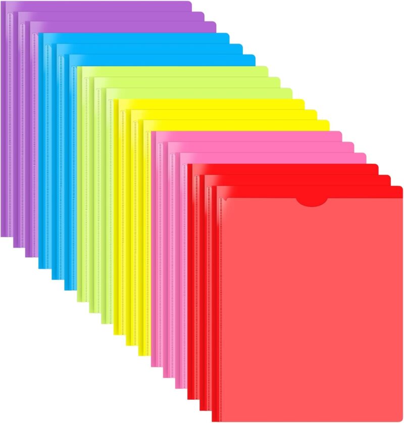 Duty Plastic Pocket Folder with Prongs and Clear Front Pocket - 18 Pack, 3 Prong Folders with Pockets and Card Slot, Assorted Colors