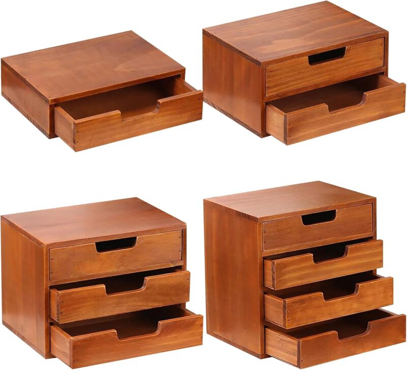 4-piece Drawer Cabinet Bundle Set - Modern Mahogany Wood Stackable Drawer Units - Multi-level Drawer Desktop Storage Organizers - Countertop Drawer Cabinets for Mix and Match (4-Pack)