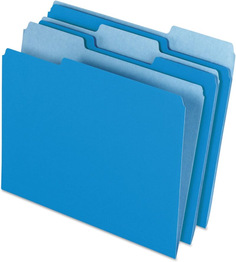 Two-Tone Color File Folders, Letter Size, Blue, 1/3 Cut, 100 per box (152 1/3 BLU), 12 inches