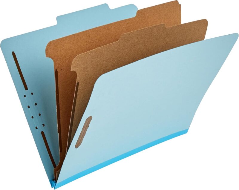 Classification Folder, 100% Recycled, 2 Dividers, 2" Embedded, 12.17 x 10.39 inch (Letter), Light Blue, 10 Count per Box