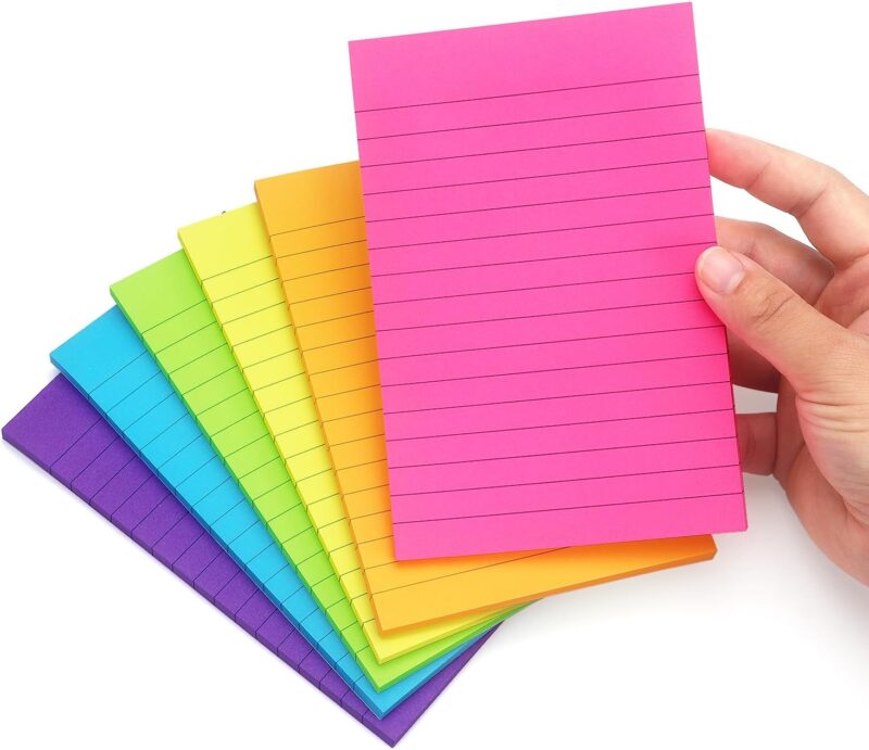 Lined Sticky Notes with Lines 4x6 Self-Stick Notes 6 Bright Color 6 Pads, 45 Sheets/Pad