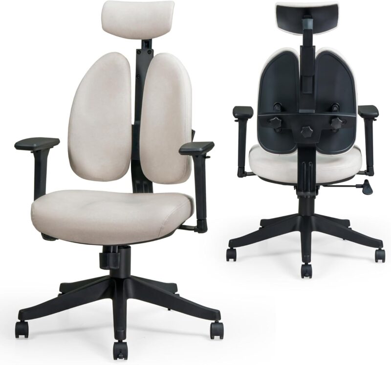 Ergonomic Office Chair with Dual Back Support, Home Office Desk Chairs, Swivel Computer Chair, Comfy Chair with Dynamic Double Lumbar Support 4D Arm Rest (Gray)