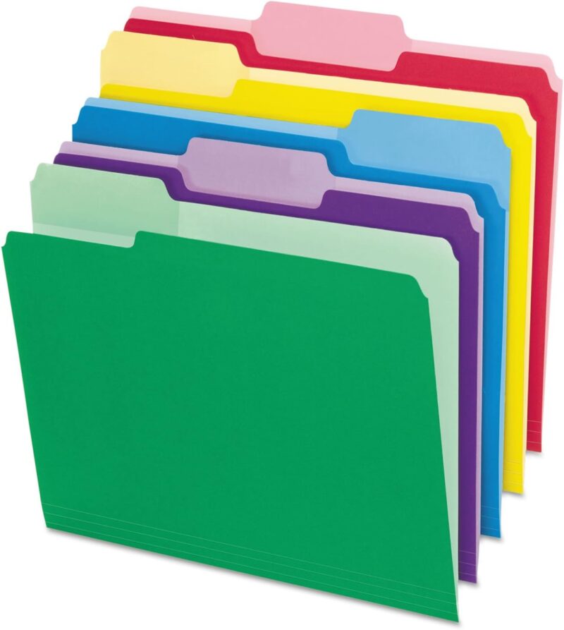 84370 File Folders with Erasable Tabs, 1/3 Cut Top Tab, Letter, Assorted (Pack of 30)
