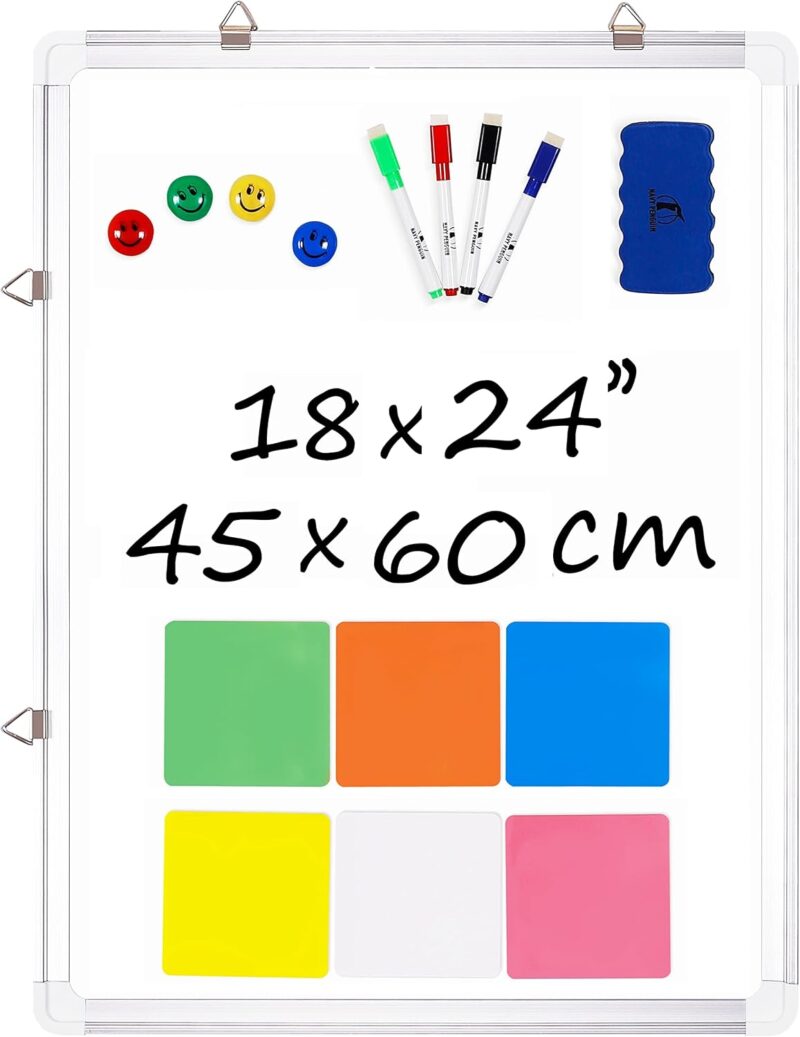 Whiteboard Set - 24 x 18 in Dry Erase Board with 1 Magnetic Eraser 4 Dry Wi Markers 4 Magnets and 6 Magnetic Labels - Wall HangingWhite Board for Home and Office (24x18)