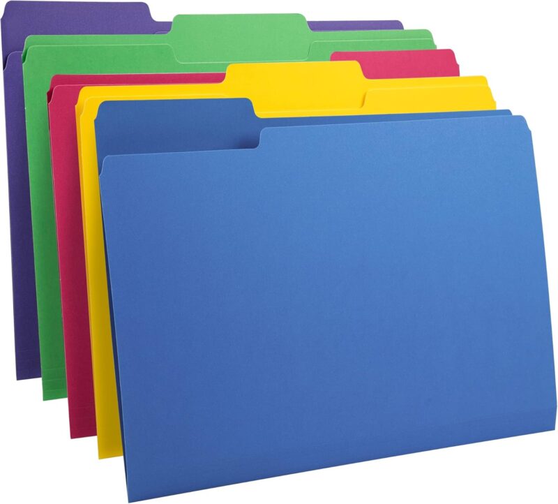 File Folders, Letter Size, Heavyweight 1/3-Cut Tab Assorted Colors, 50-Pack