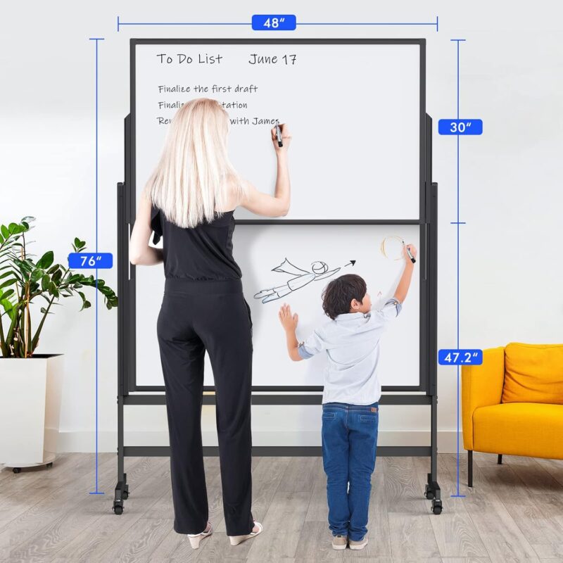 Dry Erase Whiteboard Height Adjus 48 x 60 inches Large ing Easel White Board on Wheels 4‘x5' Mobile Dou-Si Magnetic Rolling White Board for Office Home Classroom School Black - Image 2