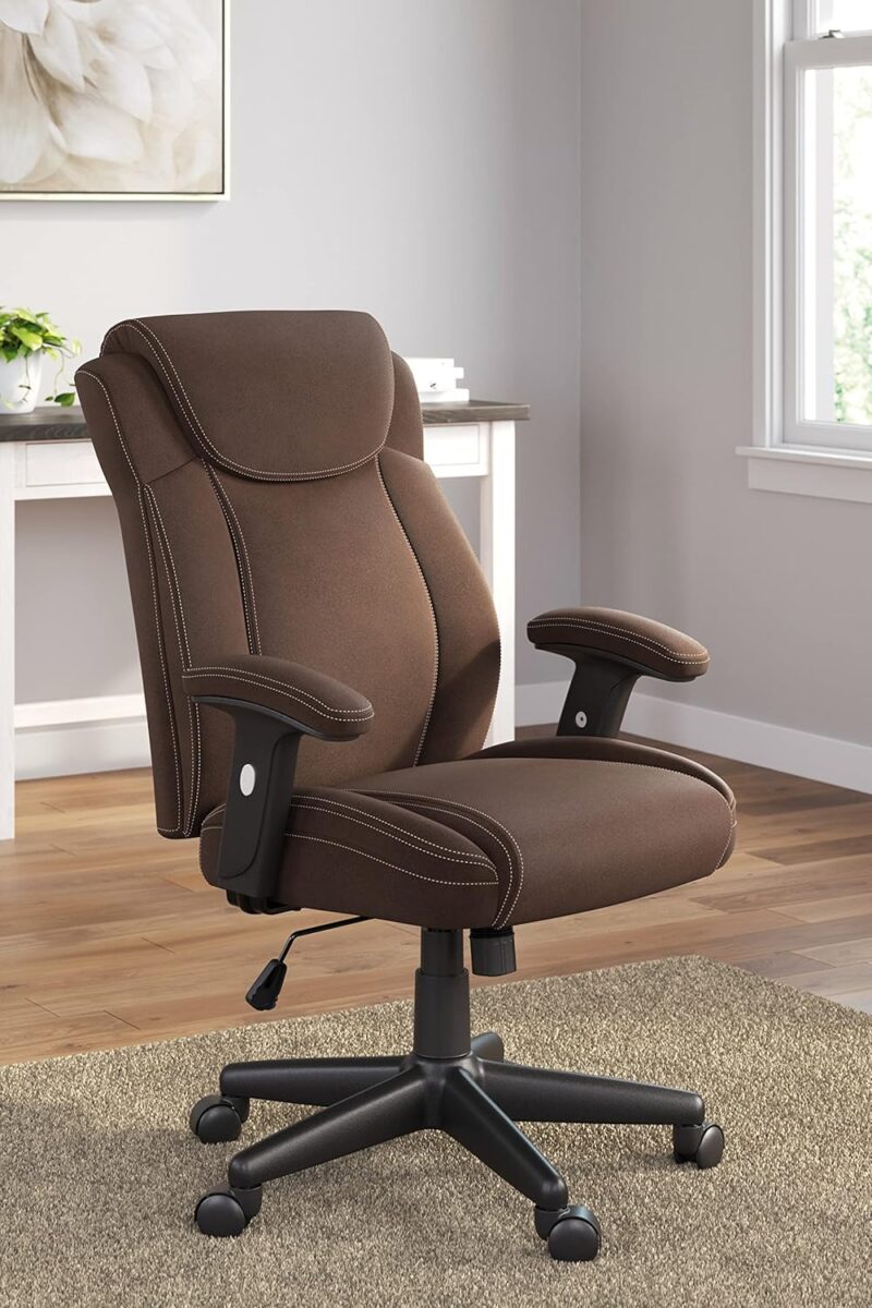 Classic Upholstered Home Office Swivel Desk Chair, Brown & Black - Image 2