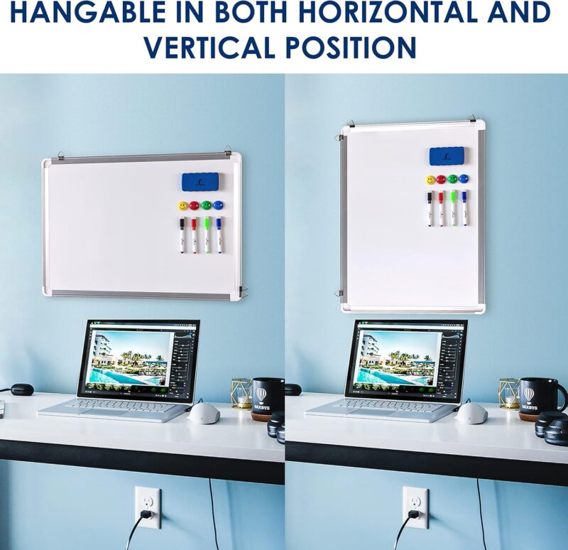 Whiteboard Set - 24 x 18 in Dry Erase Board with 1 Magnetic Eraser 4 Dry Wi Markers 4 Magnets and 6 Magnetic Labels - Wall HangingWhite Board for Home and Office (24x18) - Image 2