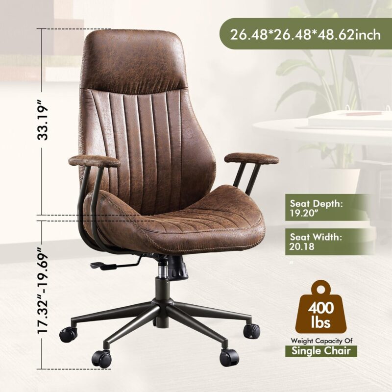 High Back Office Chair,Modern Swivel Office Chair,Brown Suede Fabric Gaming Chair,Height Adjustable Home Office Desk Chair with Lumbar Support - Image 2